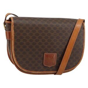 Authentic CELINE Macadam Canvas Shoulder Bag PVC Leather Brown Gold
